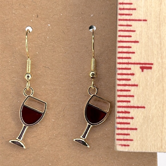 Enamel Red Wine & Wine Glass Dangle Warrings - Picture 2 of 2